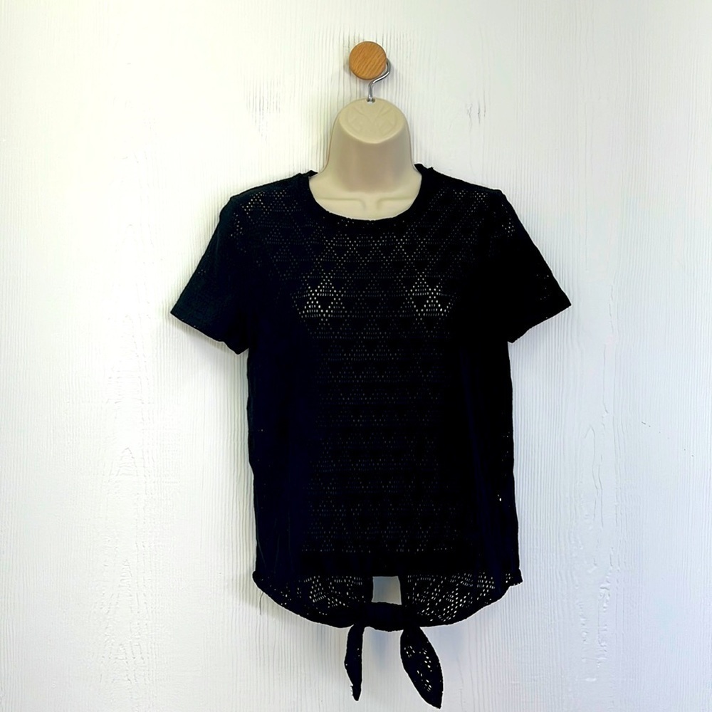 Madewell - Texture and Thread Black Eyelet Tie Front Short Sleeve Crop Small